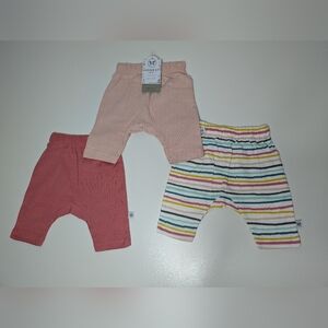 NWT Honest Baby Clothing Newborn 3-Piece Pant Set - Hot Pink, Light Pink, Stripe